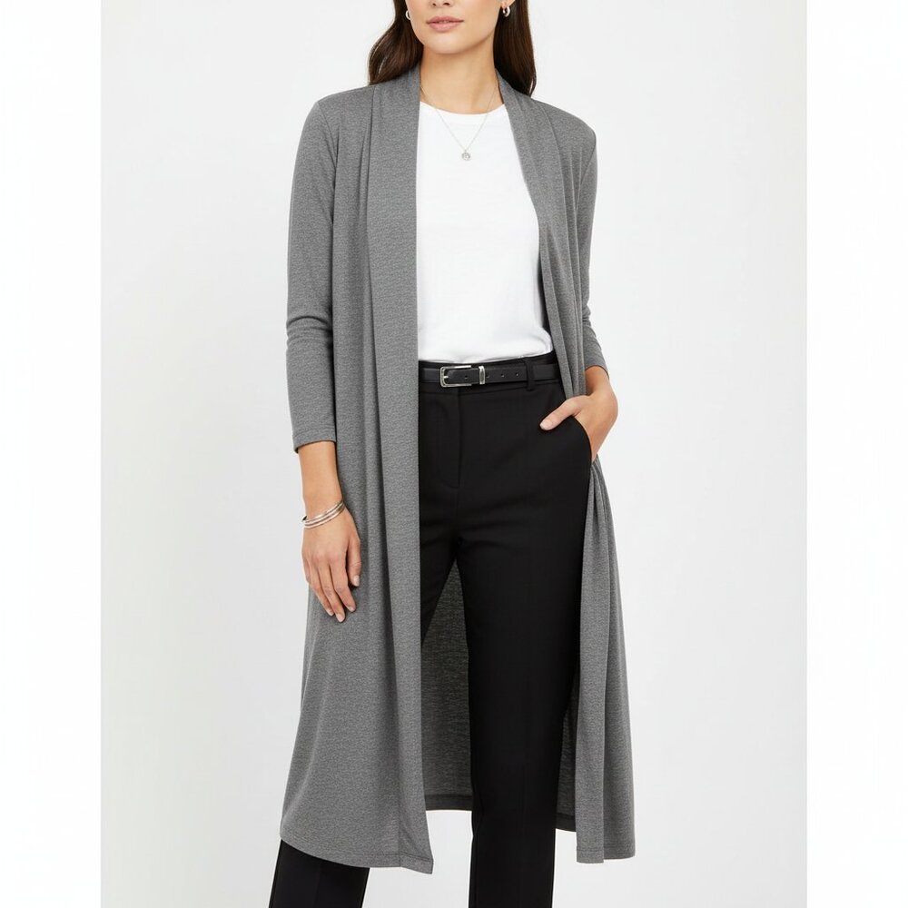 Natori‎ Gray Long Sleeve Knit Duster Cardigan Sweater S
